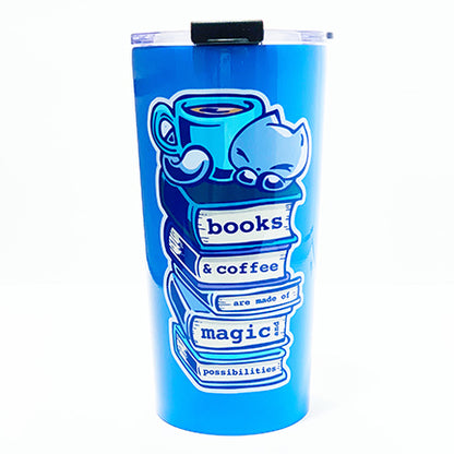 Travel Mug: Books and Coffee / Tea Are Magical  - Skoshie the Cat