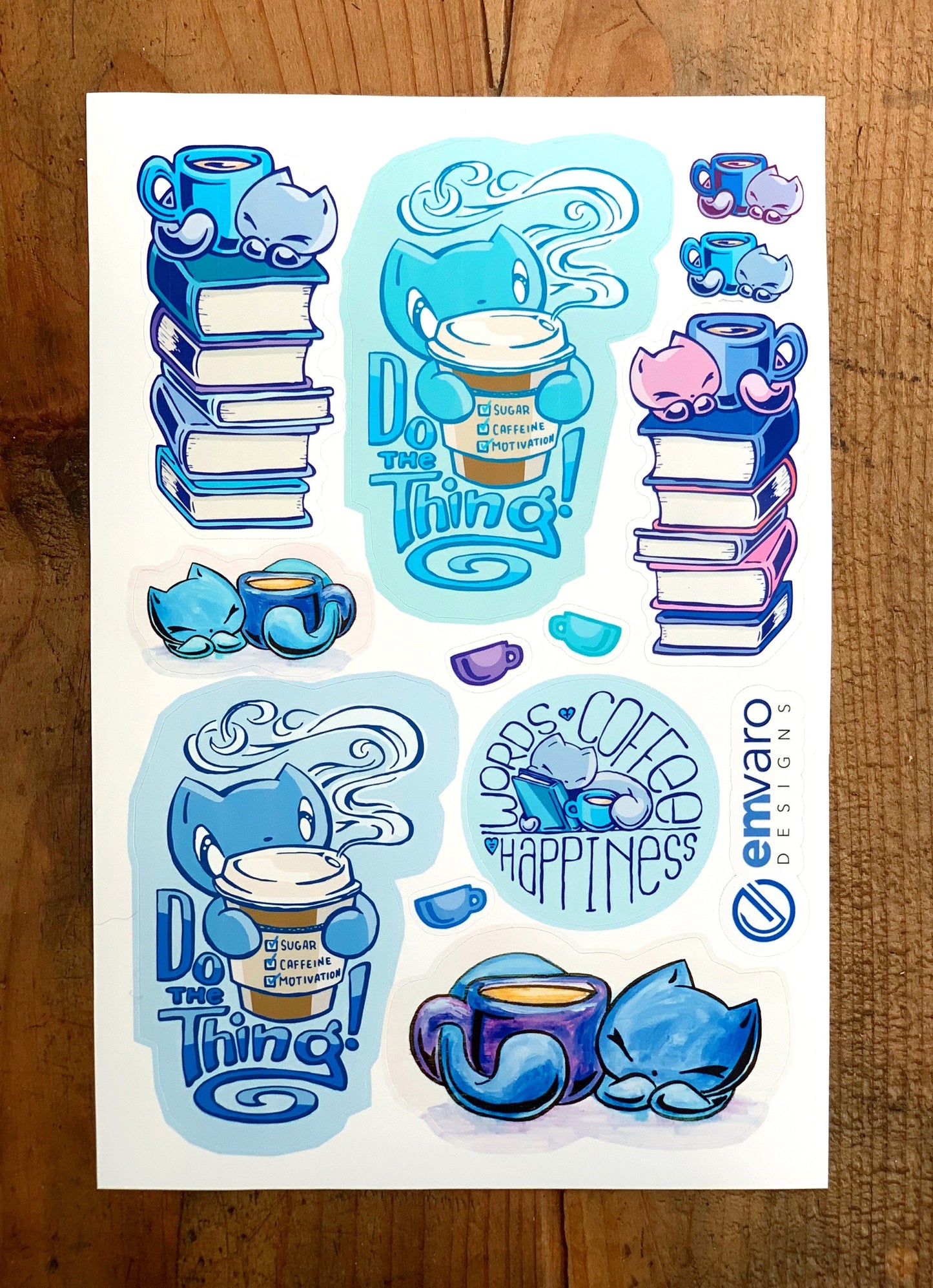 Stickers: Cats, Coffee and Books (2 colors)